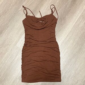 Oh Polly Brown Ruched Dress